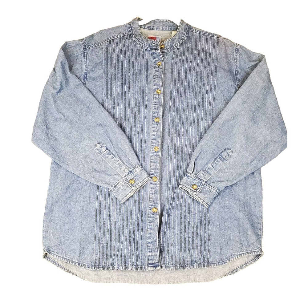 Sunbelt Blue Denim Button Down Pleated Long Sleeve Jean Shirt XL Y2K Casual
